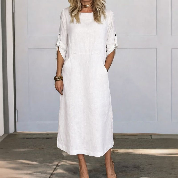 Women's breezy A-line maxi dress, perfect for summer casual wear and vacation style.
