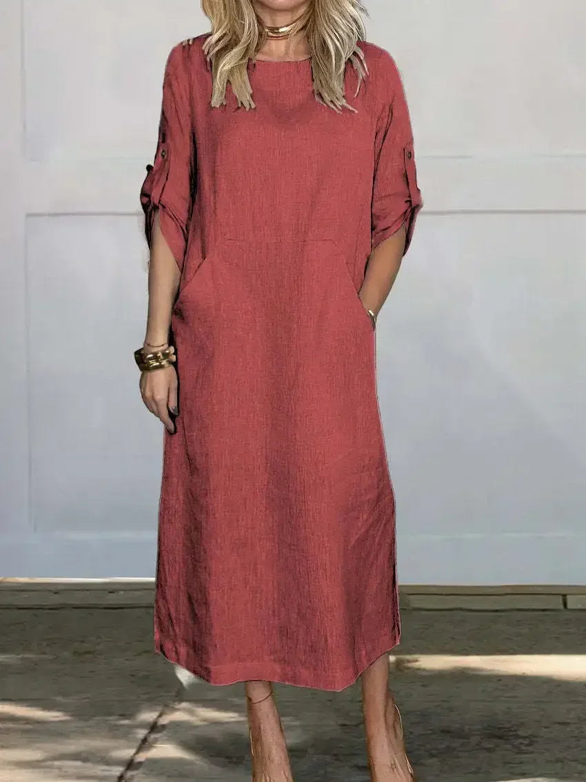 Breezy A-line maxi dress for women, offering an elegant, comfortable, and flowy summer look.