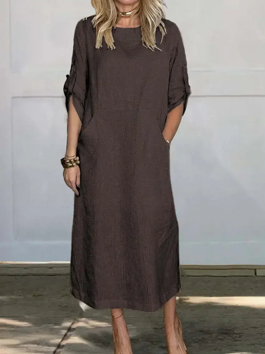 Stylish women's A-line maxi dress, versatile for casual outings or elegant summer occasions.