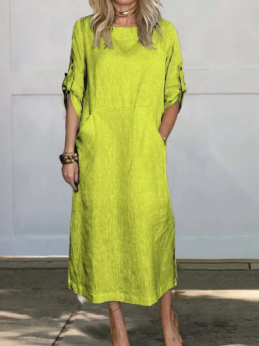 Comfortable women's breezy summer maxi dress, an effortless and flowy A-line design.