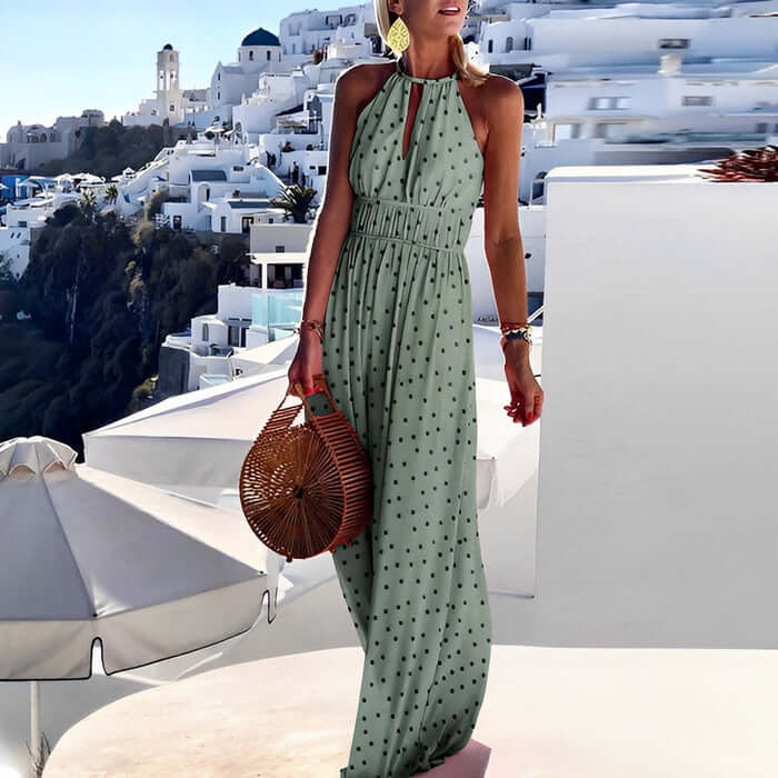 Solid color women's lightweight summer dress. Breezy midi style, ideal for casual and elegant day wear.