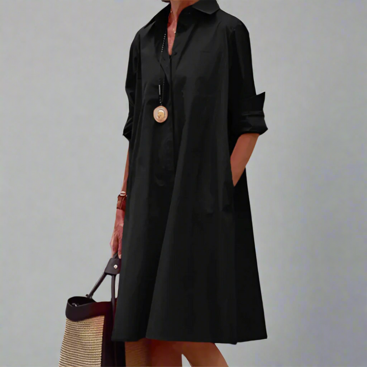 Stylish women's tailored polo dress, ideal for casual elegance & versatile daywear. Effortlessly chic.