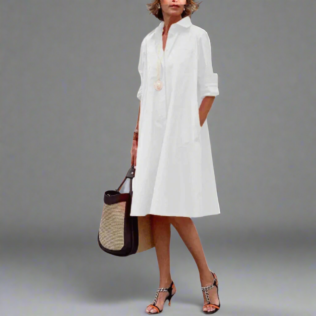 Comfortable women's modern polo dress, a chic summer day dress for effortless casual elegance.