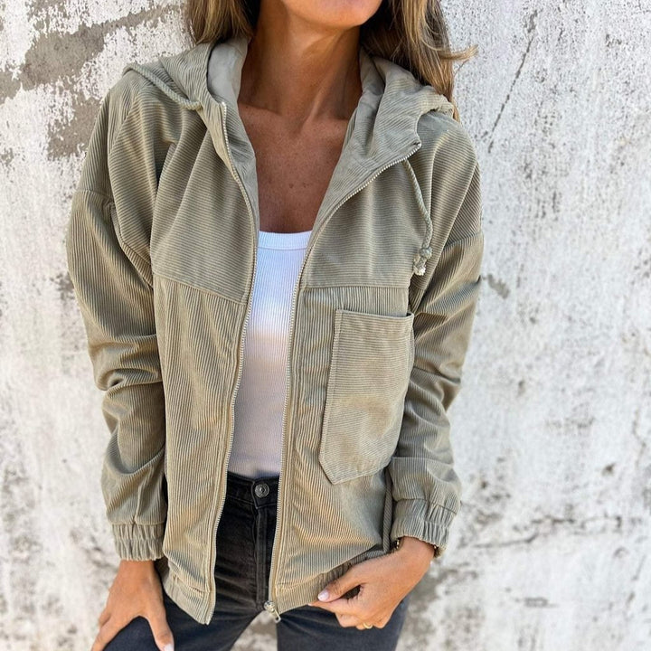 Women's casual hooded jacket for street style. Comfortable and versatile spring/fall outerwear.