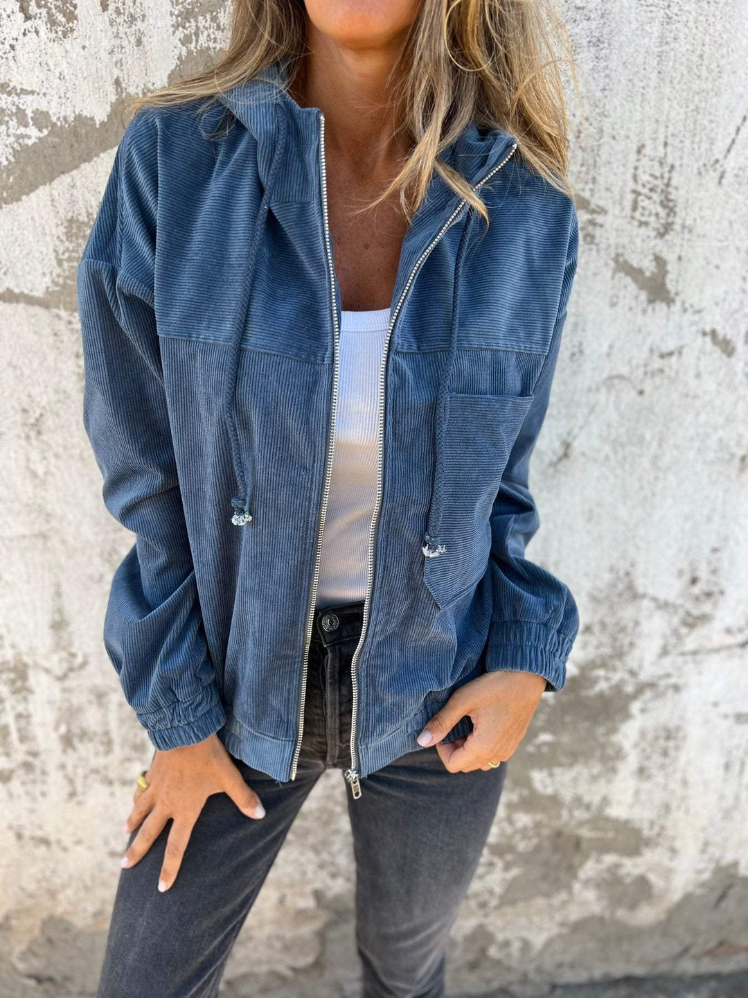 Women's comfortable hooded jacket for a chic street style look. Casual fashion outerwear for women.
