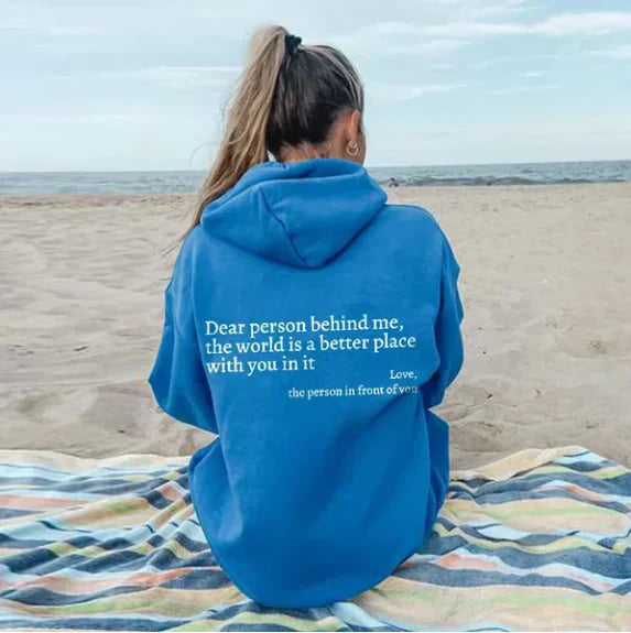 Witty message graphic hoodie for women. Comfortable casual pullover sweatshirt, ideal for everyday cozy style.