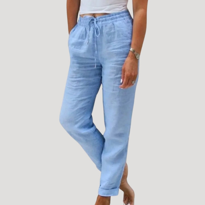 Lightweight & breathable women's linen trousers, perfect for staying cool in summer. Casual relaxed fit.