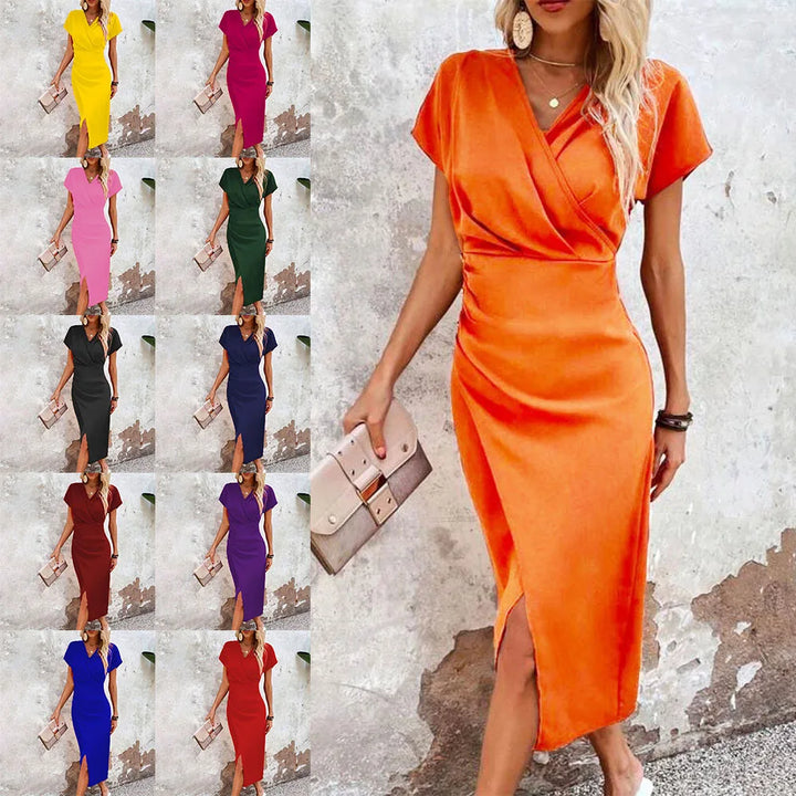 Women's casual V-neck mini dress, perfect for summer days. Effortless style & comfortable fit.