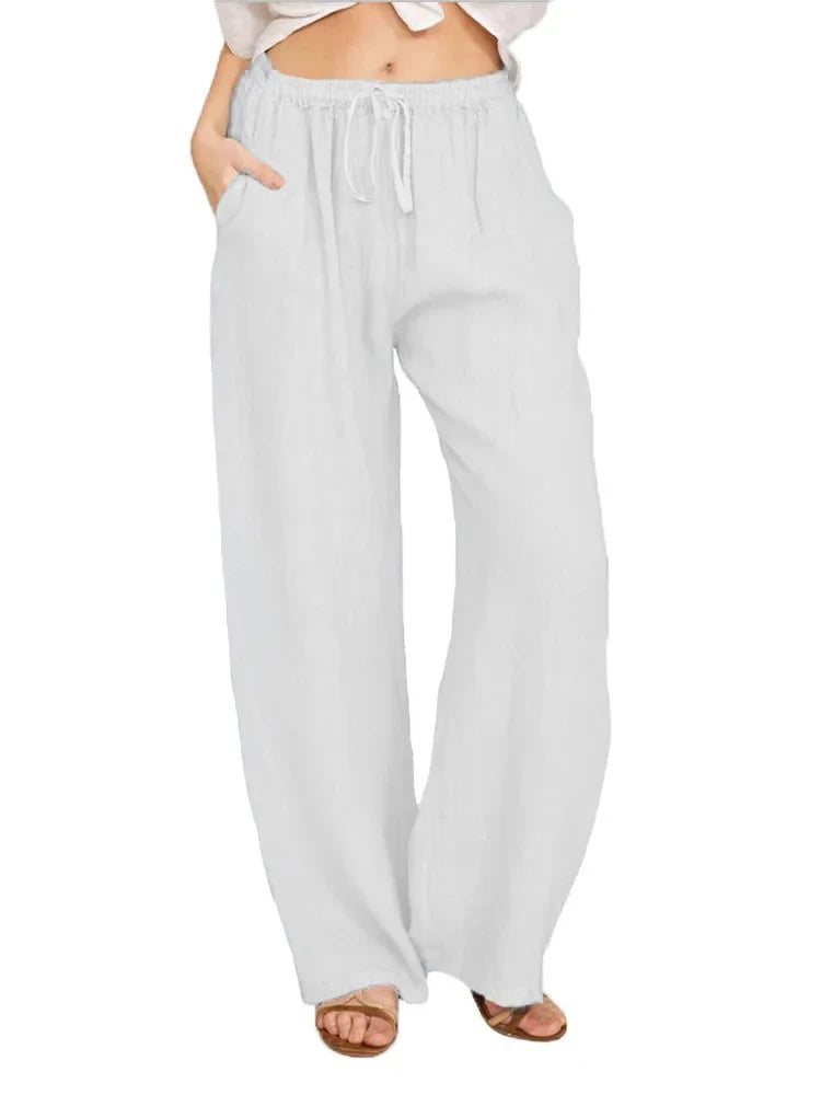 Versatile women's wide-leg drawstring pants; a comfortable, loose-fit choice for summer, fall, or everyday fashion.