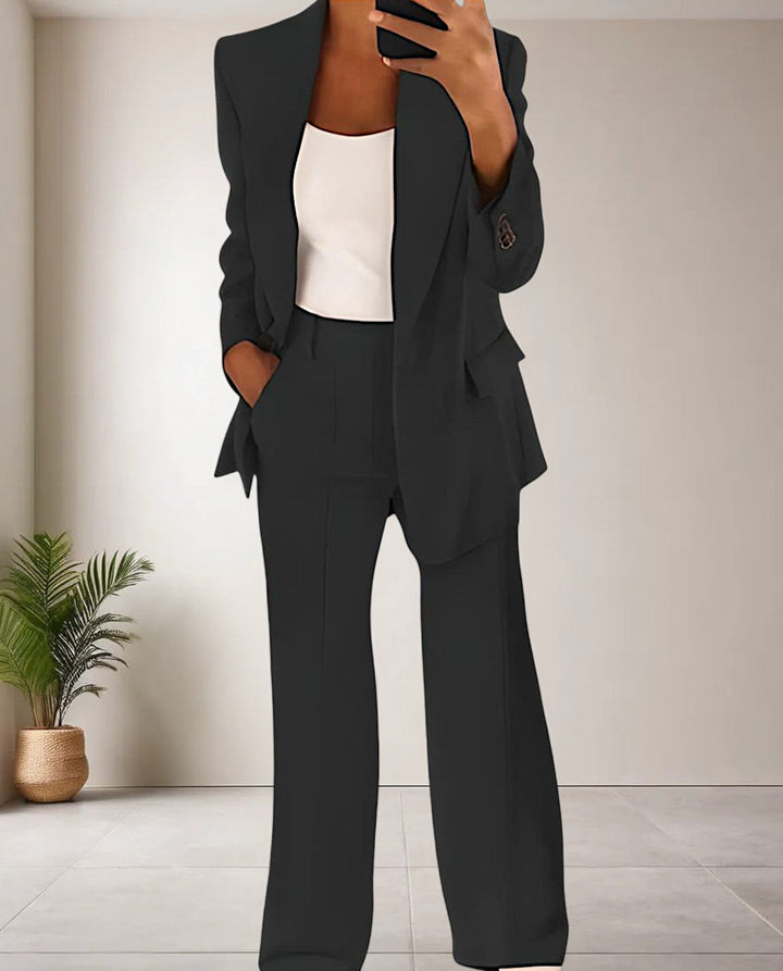 Trendy women's Isabella pantsuit with a stylish blazer and versatile trousers, suitable for business or casual chic.