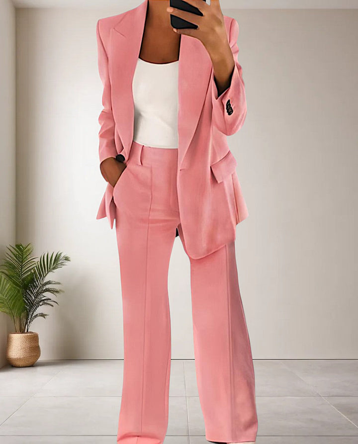 Sophisticated Women's Isabella two-piece set; a sleek blazer and comfortable trousers for business, formal, or casual chic.