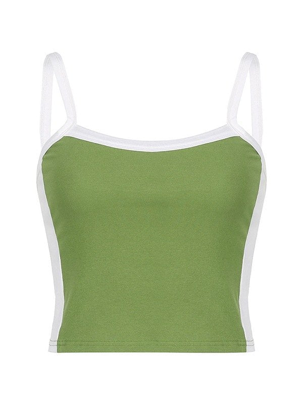 Slim fit women's cami top, contrast trim, square neck. Ideal for retro chic summer style.