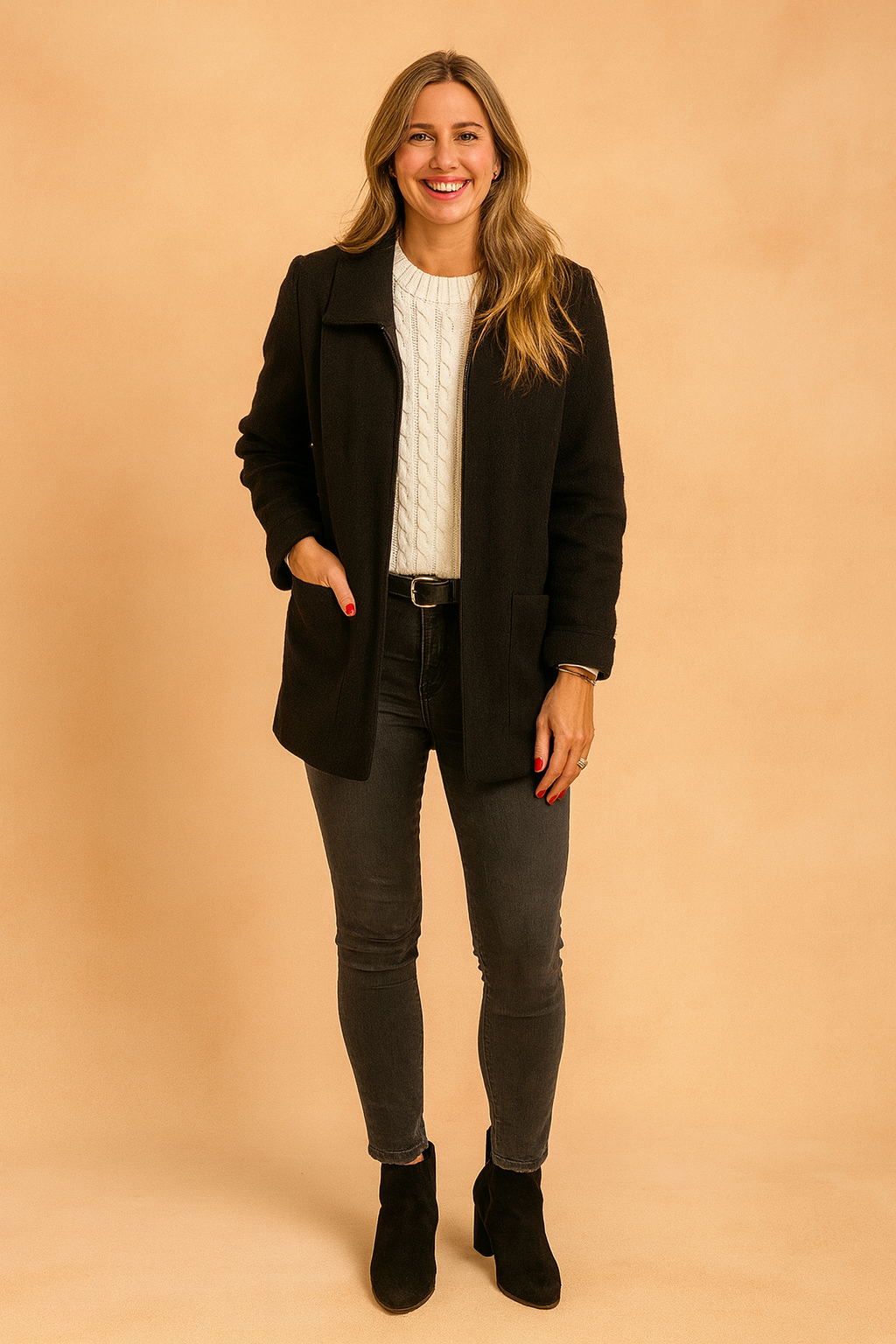 Stylish women's cropped zip-up jacket with practical pockets, a chic addition to any casual outerwear collection.