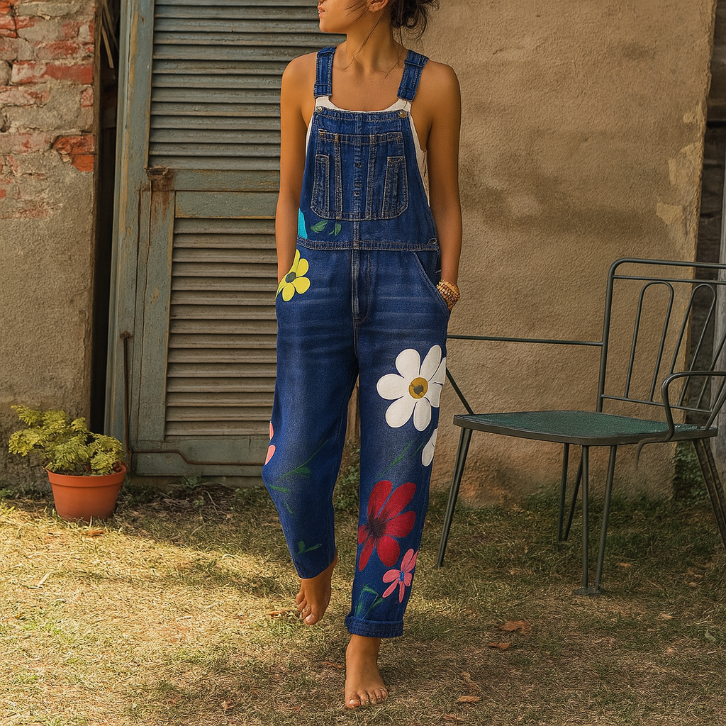Women's chic floral print jumpsuit for elegant summer casual wear. Perfect vacation fashion with comfortable fit.