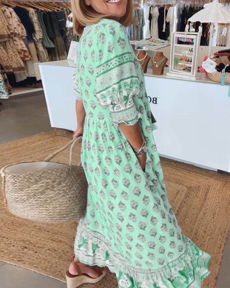 Versatile women's floral V-neck maxi dress, easily dressed up or down for any event.