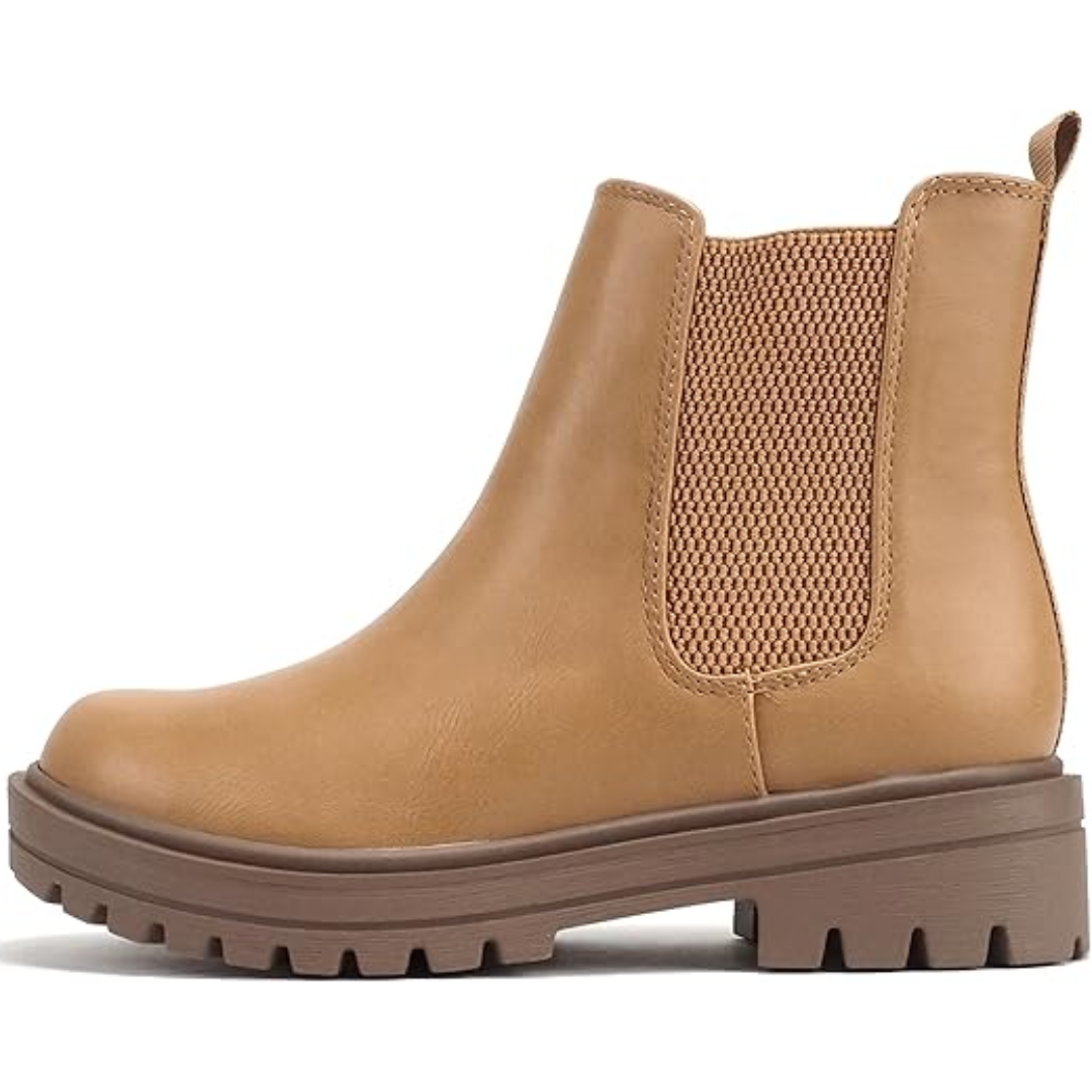 Stylish women's low heel Chelsea boots, perfect for casual or dressy outfits.