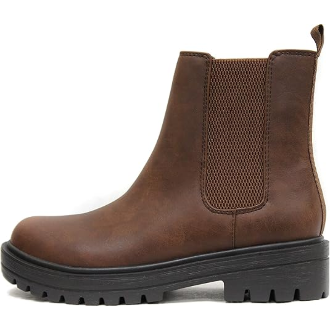 Fashionable women's low heel Chelsea ankle boots, comfortable footwear for any occasion.