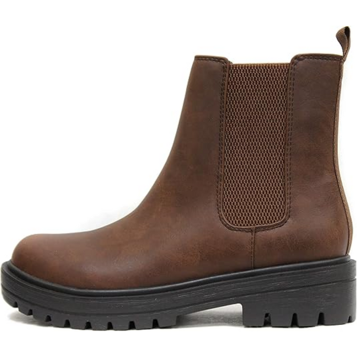 Fashionable women's low heel Chelsea ankle boots, comfortable footwear for any occasion.