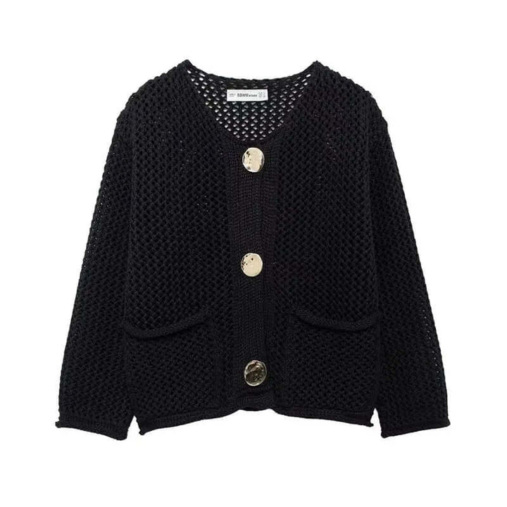 Comfortable women's mesh knit cardigan, a chic everyday top & fashion outerwear with pockets.