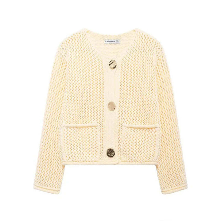 Fashionable women's mesh knit cardigan, a lightweight sweater for everyday comfort & chic outerwear.