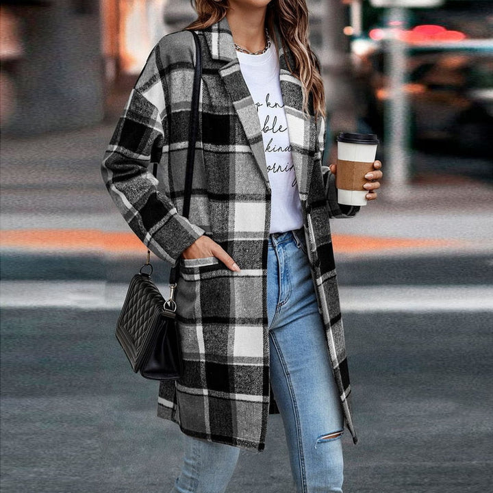 Cozy women's plaid winter jacket, perfect for staying warm and stylish. Versatile outerwear for women's fashion.