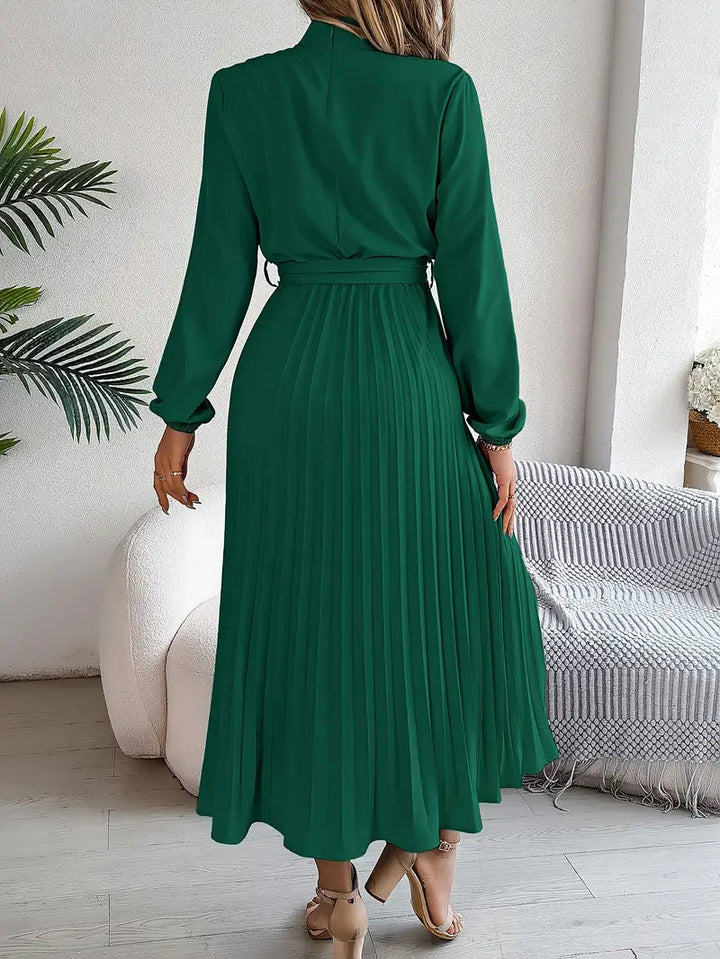 Stunning women's chic midi dress, pleated, long sleeve & high neck. Perfect elegant party or formal wear.