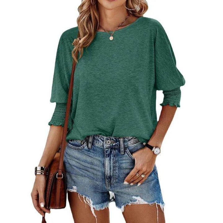 Women's top: Chic ribbed knit long sleeve, versatile & comfortable. Essential fashion apparel.