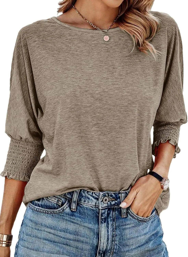 Casual elegant women's ribbed knit long sleeve top. Comfortable & chic fashion apparel.