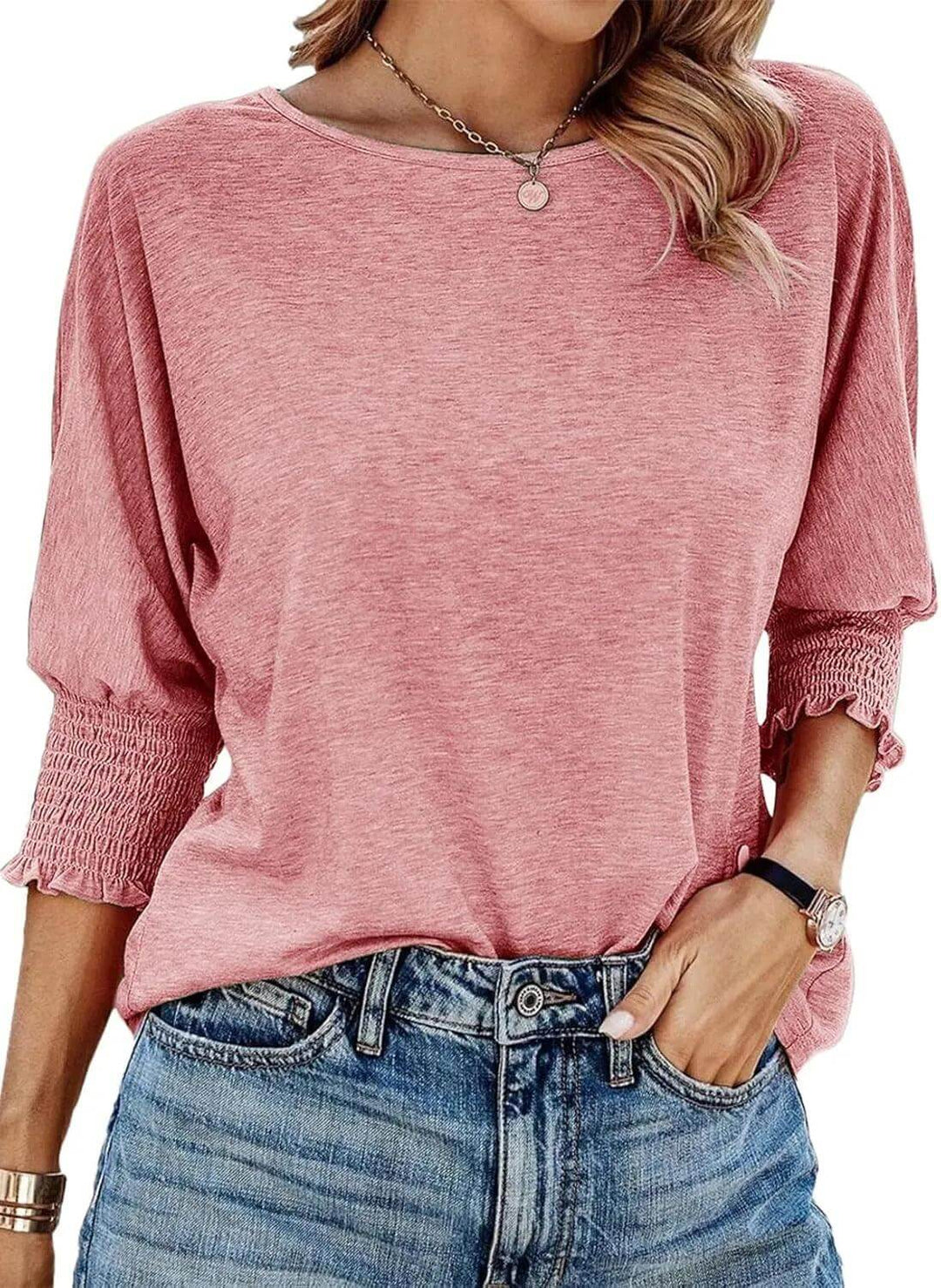 Stylish women's ribbed knit long sleeve top. Comfortable fabric, chic design for modern fashion.