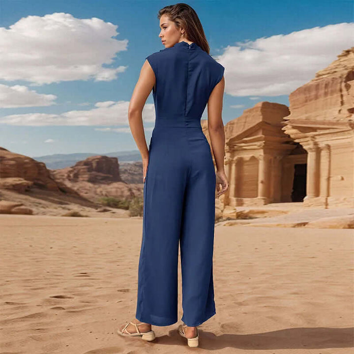 Breezy women's sleeveless top & wide-leg pants set. Chic polyester two-piece for elegant summer wear & fashion.