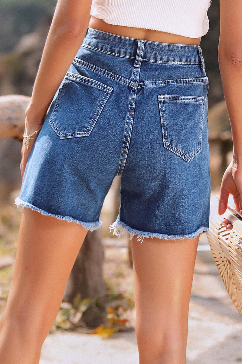 Versatile women's solid denim shorts, combining comfort and fashion for all summer adventures.