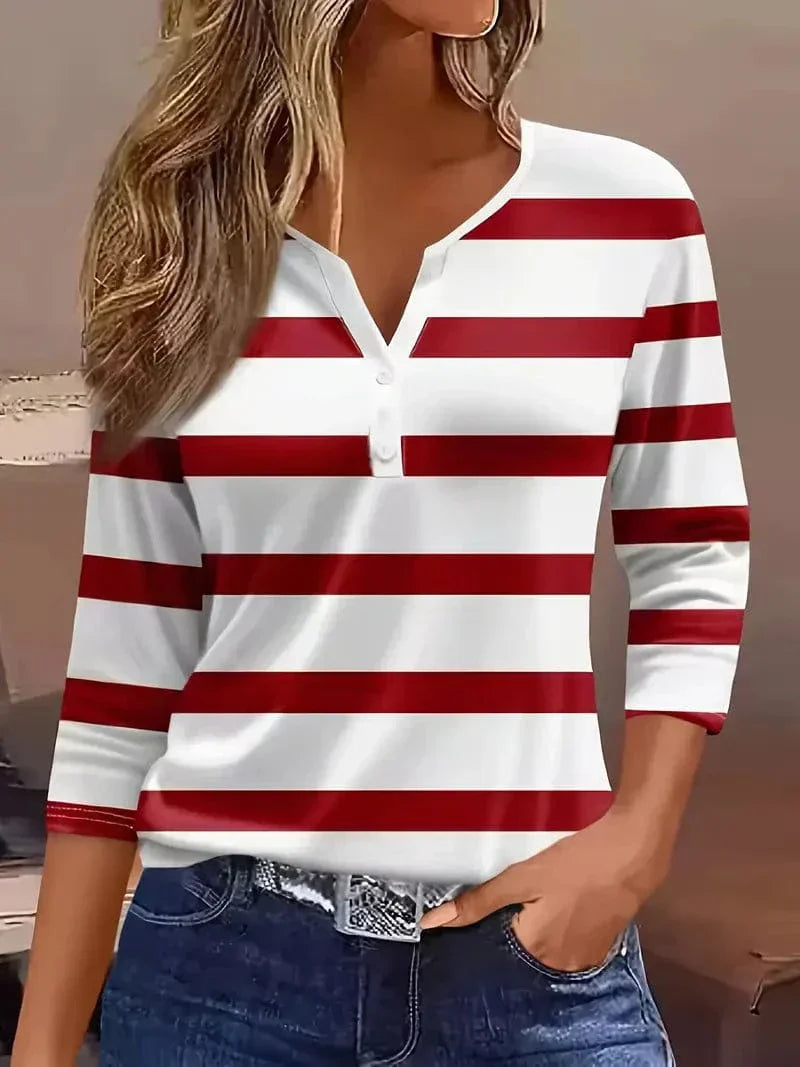 Women's chic striped V-neck top for effortless everyday style and comfort.