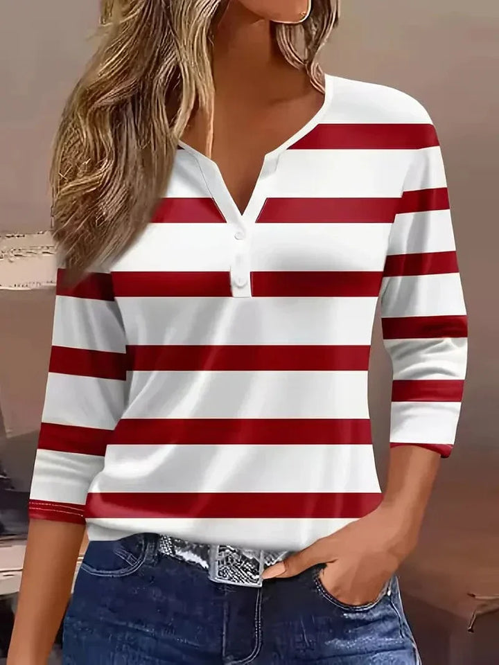 Women's chic striped V-neck top for effortless everyday style and comfort.