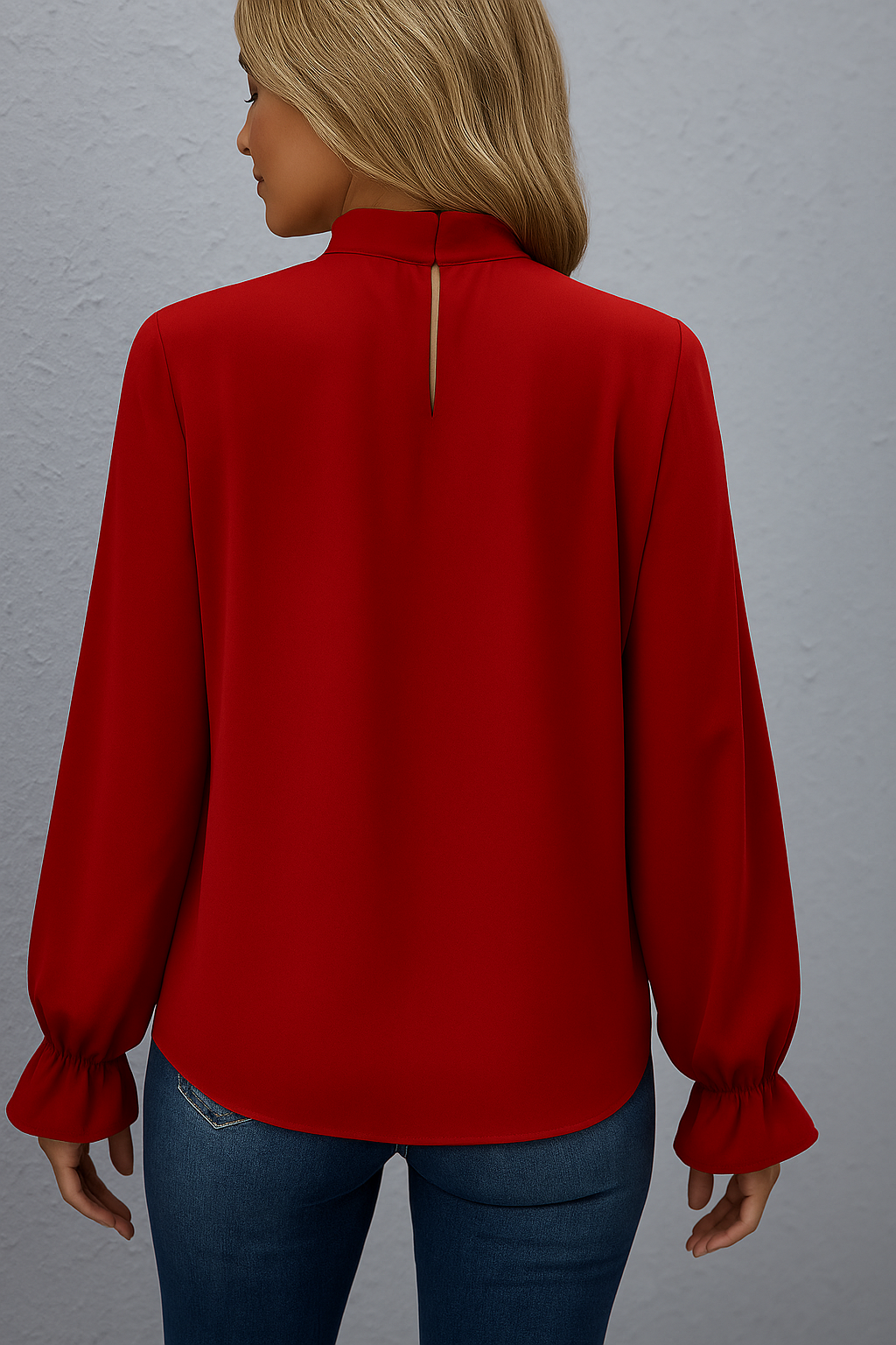 Elegant women's tie neck blouse, long sleeve top. Perfect for office wear & chic professional style.