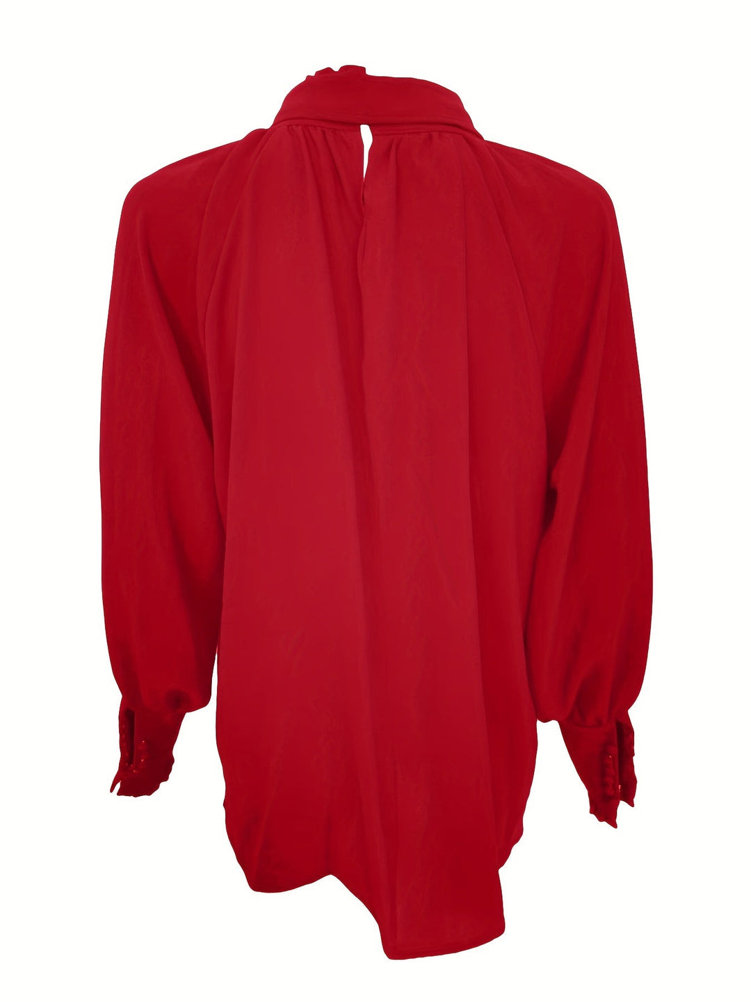Fashion-forward women's tie neck long sleeve top. A chic blouse with elegant ruffle cuffs for modern style.