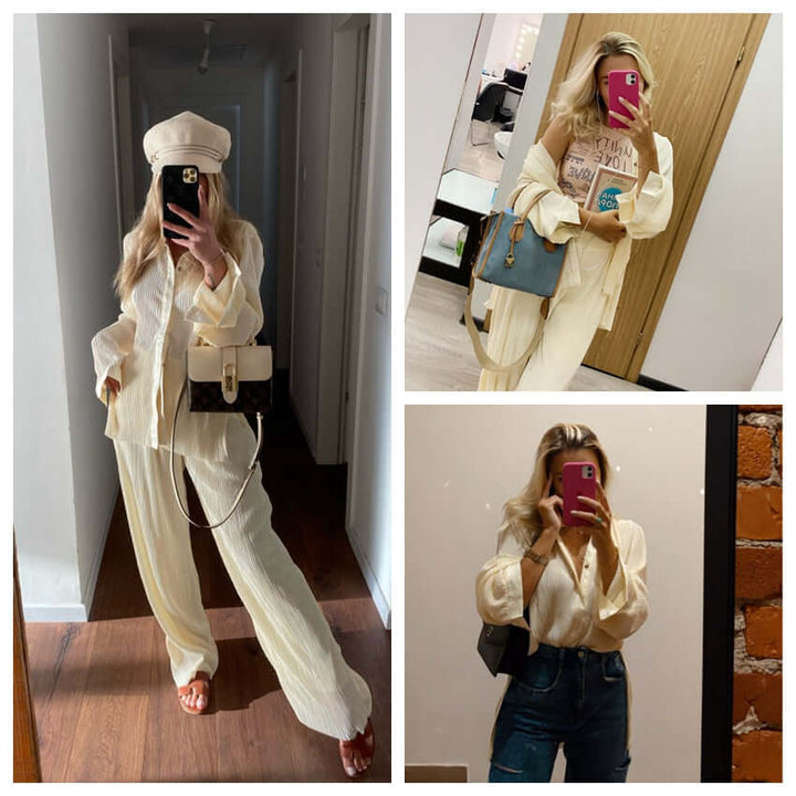 Comfortable women's two-piece long set, perfect lounge wear or a chic casual outfit for ladies.