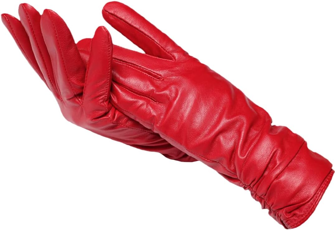 Warm women's leather winter gloves, perfect for cold weather & elegant outfits.