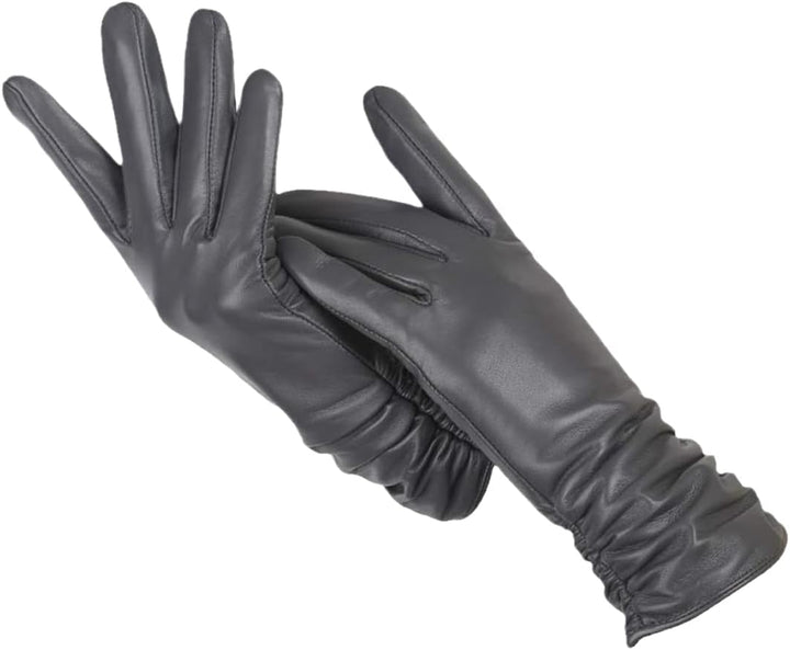 Stylish women's winter leather gloves with classic design, ensuring warmth & fashion.