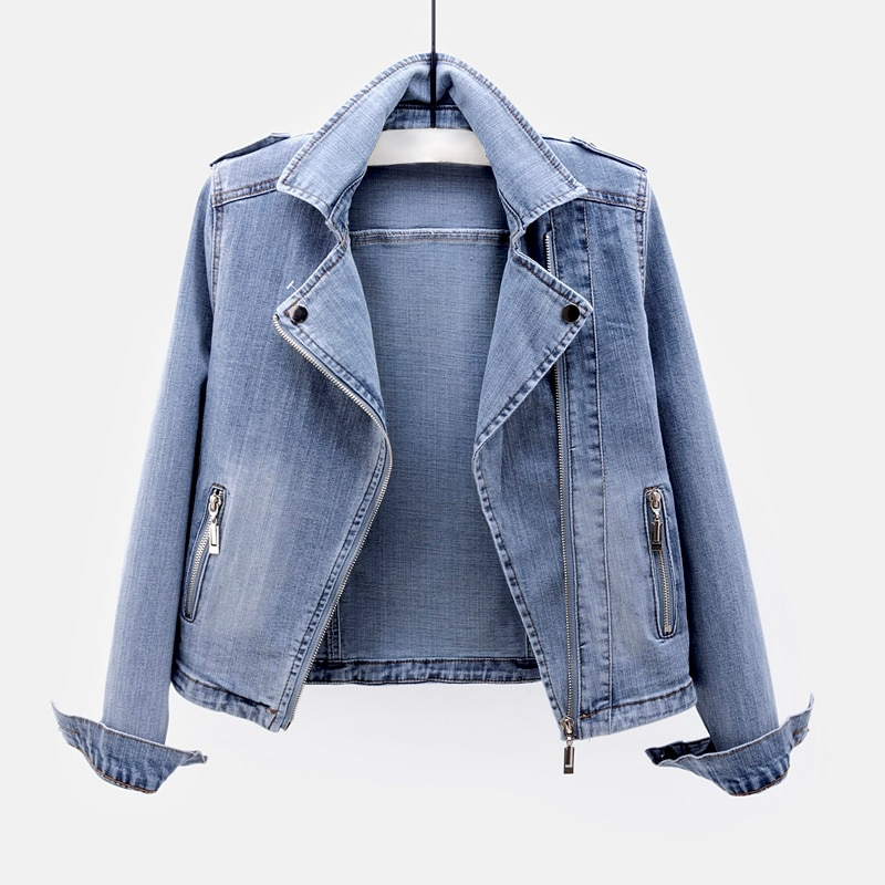 Women's classic blue denim jacket, perfect for timeless fashion & versatile casual outerwear.