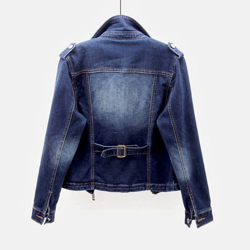 Timeless women's blue denim jacket, an essential casual outerwear piece for enduring style and comfort.