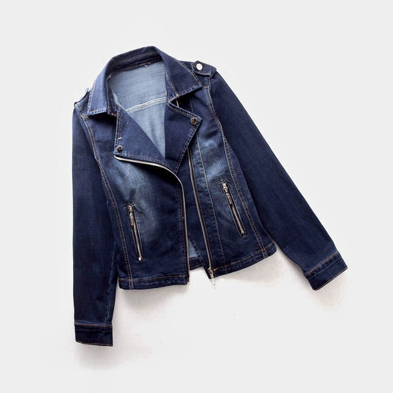 New women's blue denim jacket, offering classic style & a versatile look for everyday casual fashion.