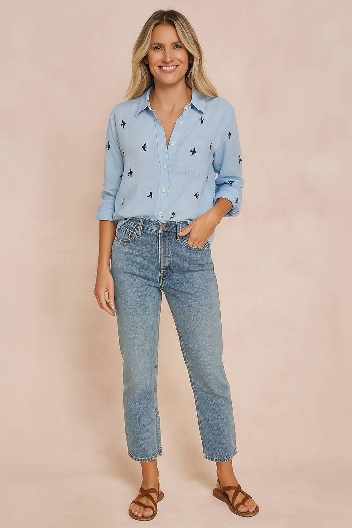 Women's classic casual long sleeve button-up shirt blouse for effortless everyday style. Versatile workwear.