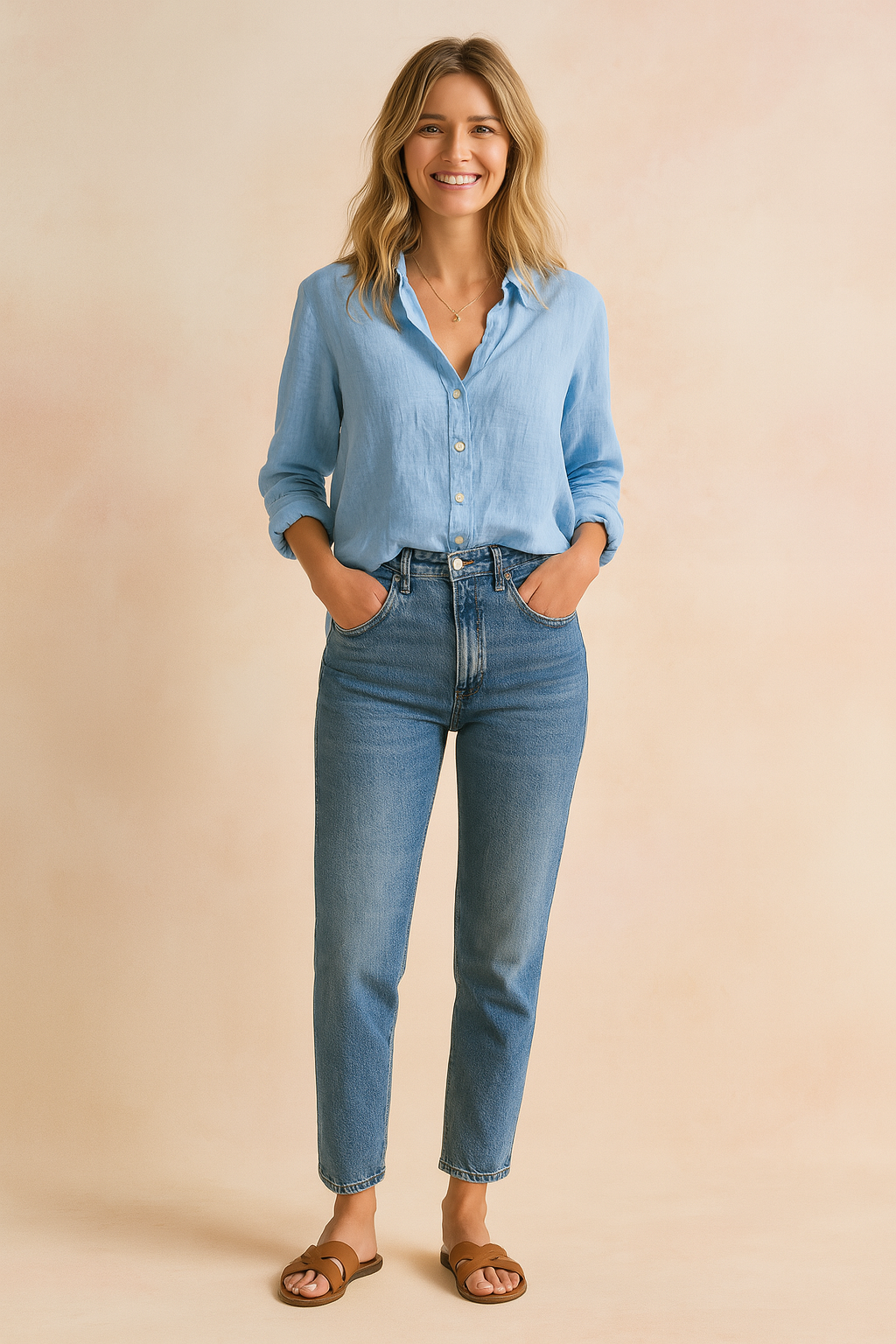 Stylish women's versatile long sleeve button-up blouse. Effortless classic casual shirt, suitable for any occasion.
