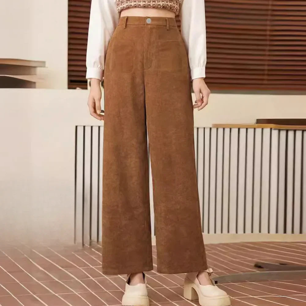 Stylish women's corduroy pants, classic fit for versatile fall & winter outfits.