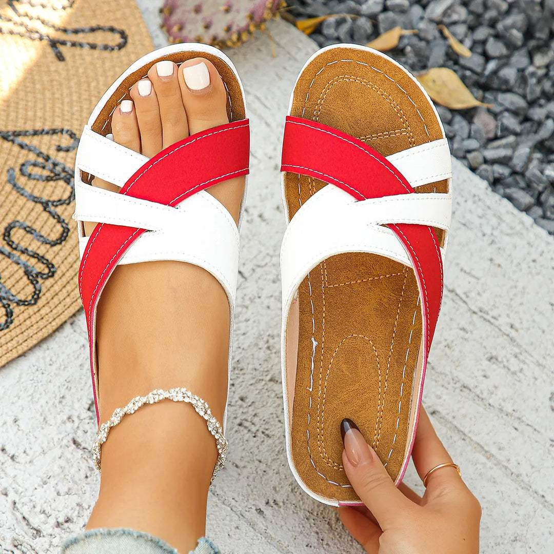 Women's classic cross-strap low heel sandals, perfect for summer comfort & versatile daily wear.