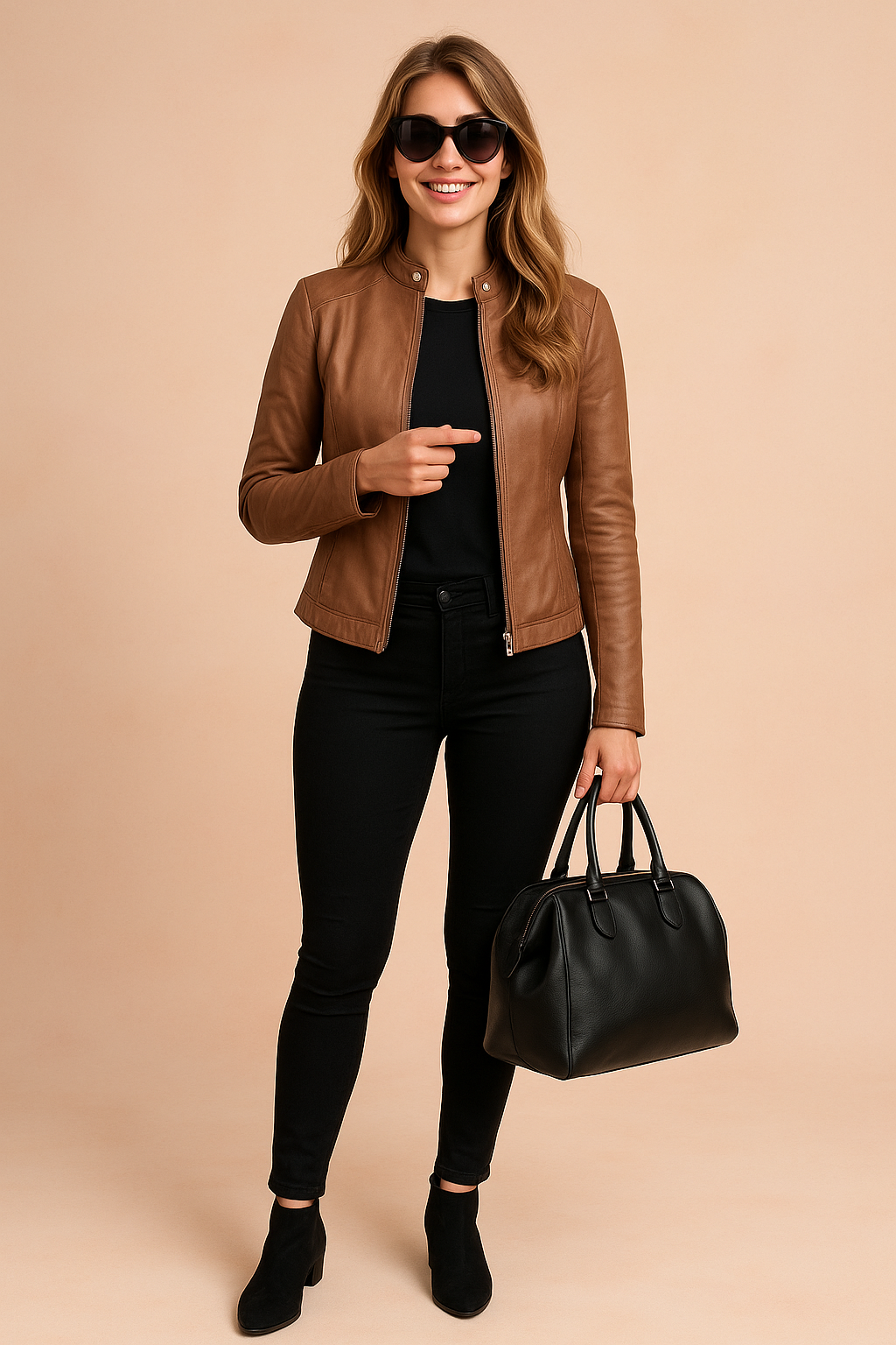 Close-up of women's minimalist winter jacket fabric, showcasing quality and elegant finish.
