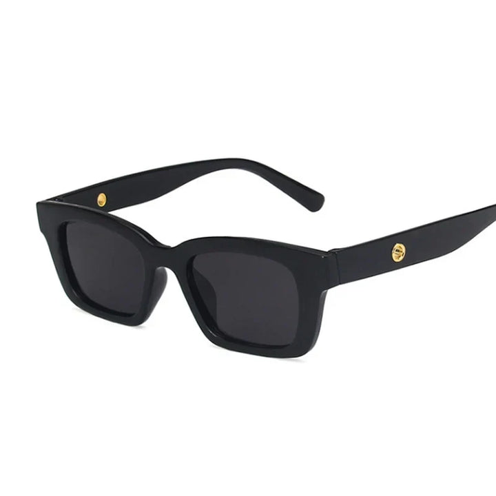 Black women's rectangular wayfarer sunglasses with dark lenses, offering chic fashion eyewear & UV protection.