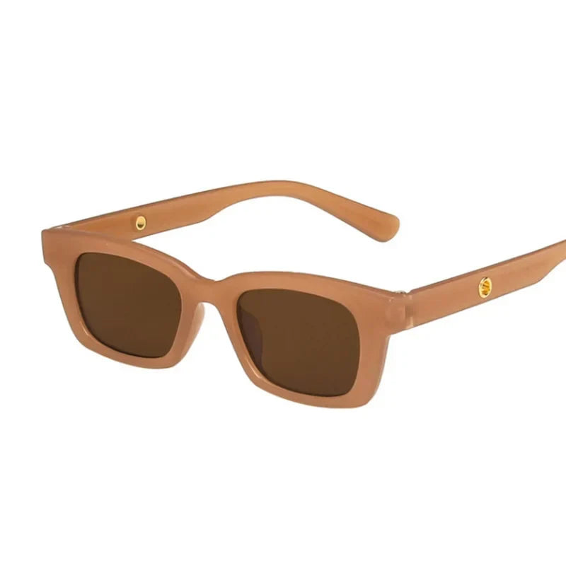 Champagne women's rectangular wayfarer sunglasses, elegant fashion eyewear for ultimate sun protection.