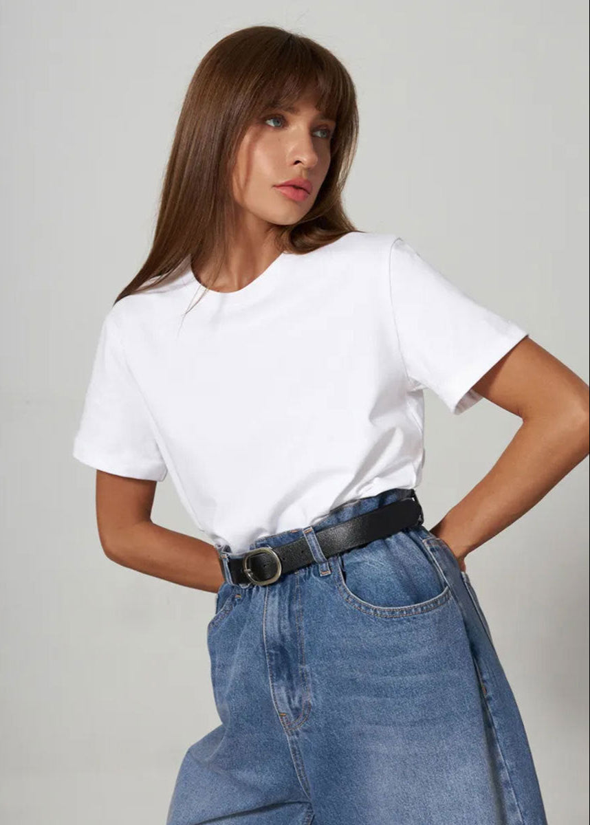 Comfortable women's short sleeve t-shirt, a versatile crew neck wardrobe staple for casual everyday style.