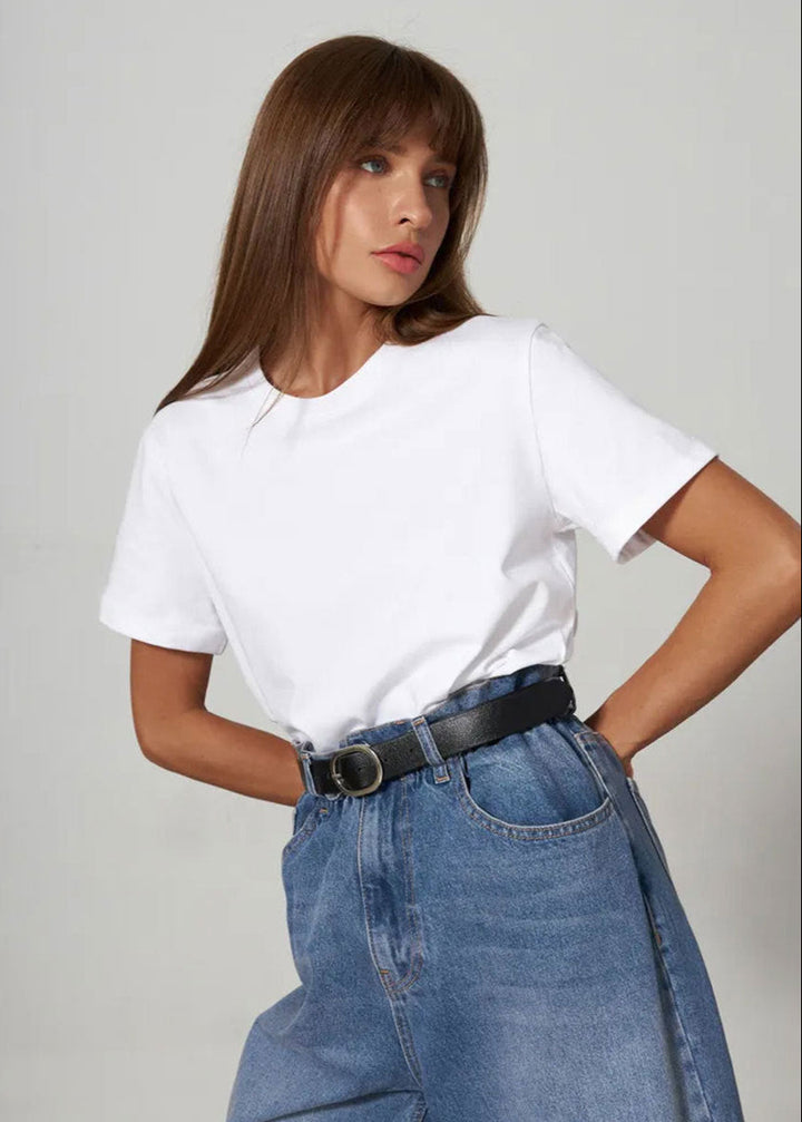 Comfortable women's short sleeve t-shirt, a versatile crew neck wardrobe staple for casual everyday style.